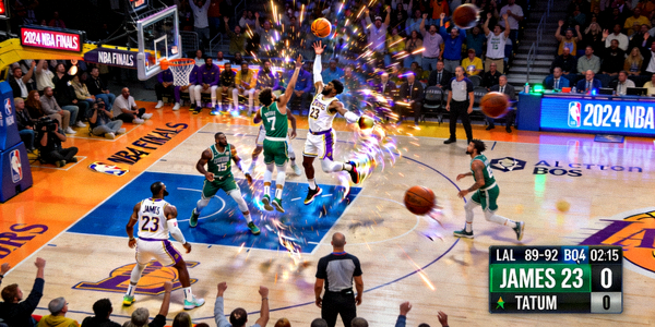 NBA篮球赛事直播画面，展示精彩的篮球比赛和球星风采